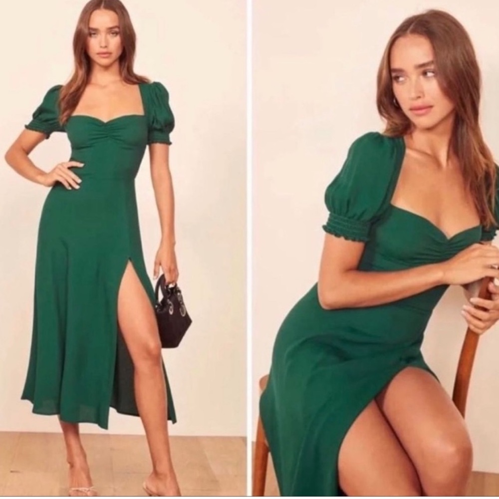 Reformation Lacey Dress Green | Size 6